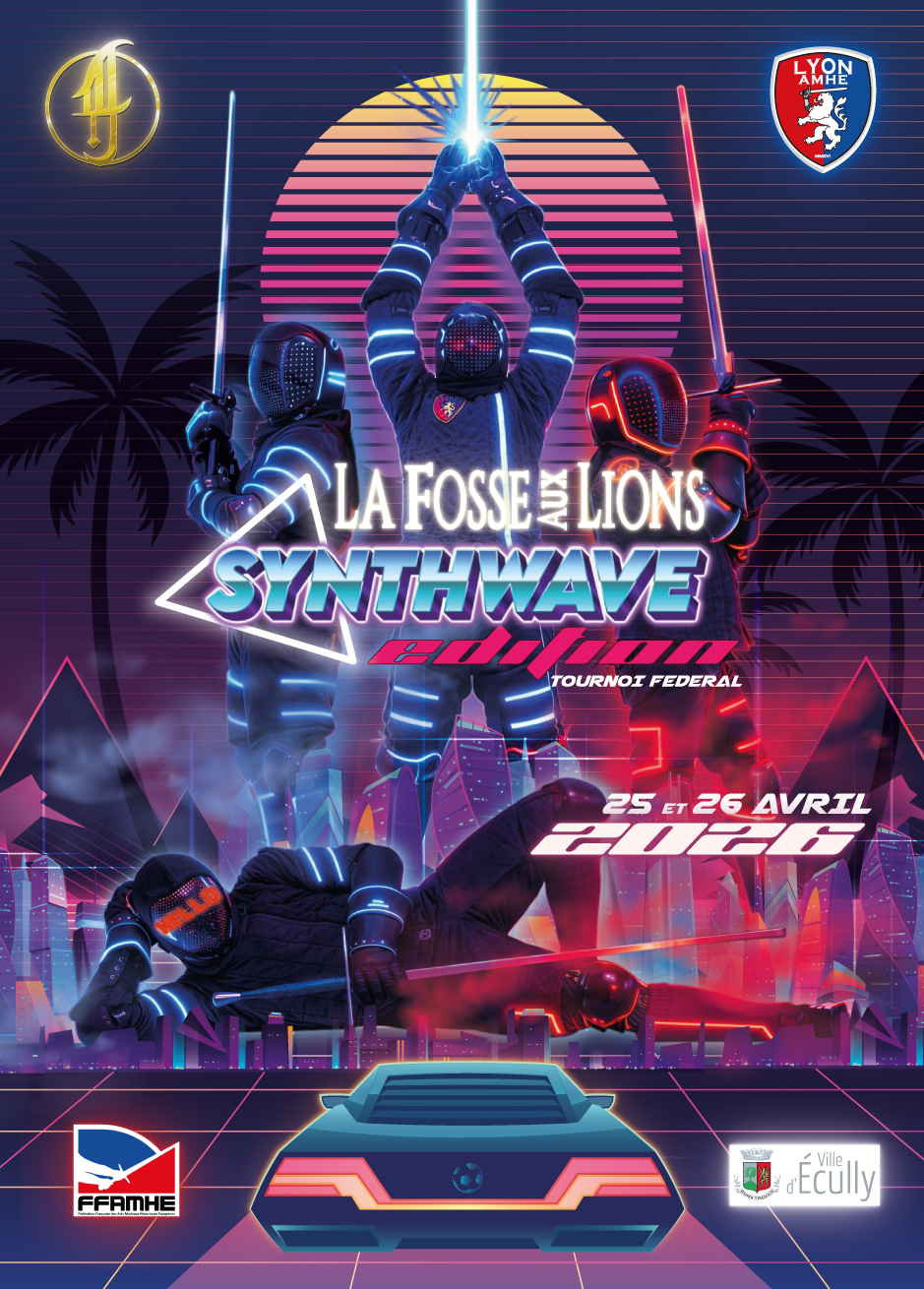 Affiche La Fosse aux Lions 2026 – Synthwave